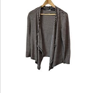 ONLY Black & Tan Striped Knit Open Loose Fit Cardigan Sweater M